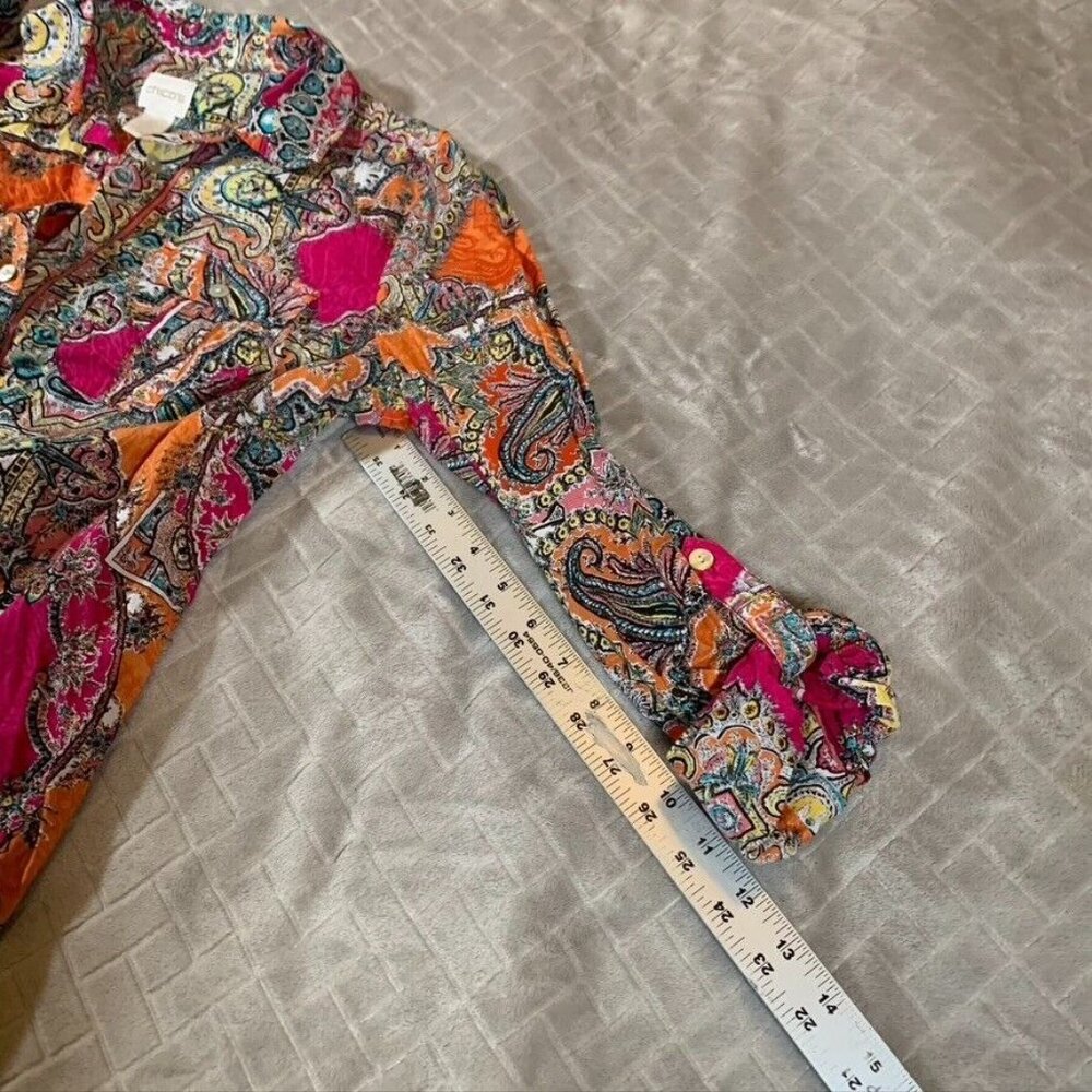 Chicos Womens S Button Up Shirt Colorful Paisley Boho Hippie Lightweight Cotton - Picture 9 of 13